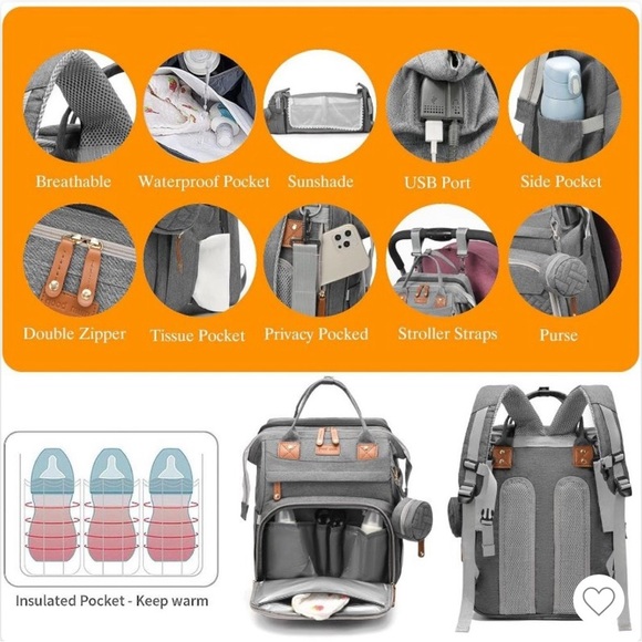 Good Mum Waterproof/USB Diaper Changing Backpack NWOT - Picture 11 of 12